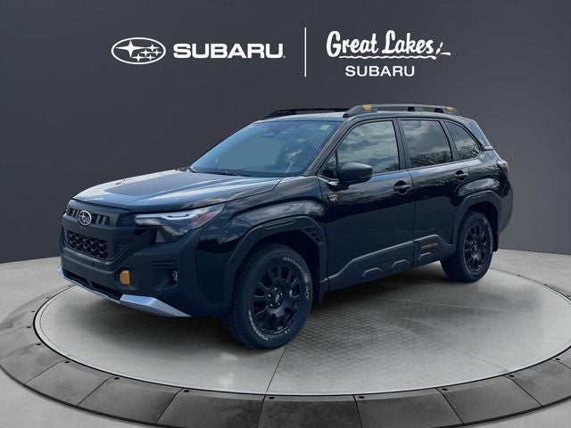 2026 Subaru FORESTER Wilderness in Crystal Black Silica — front three-quarter view