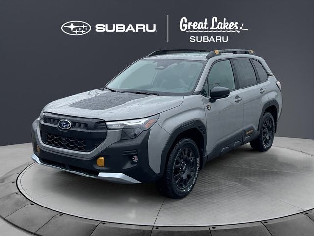2026 Subaru FORESTER Wilderness in River Rock Pearl — front three-quarter view
