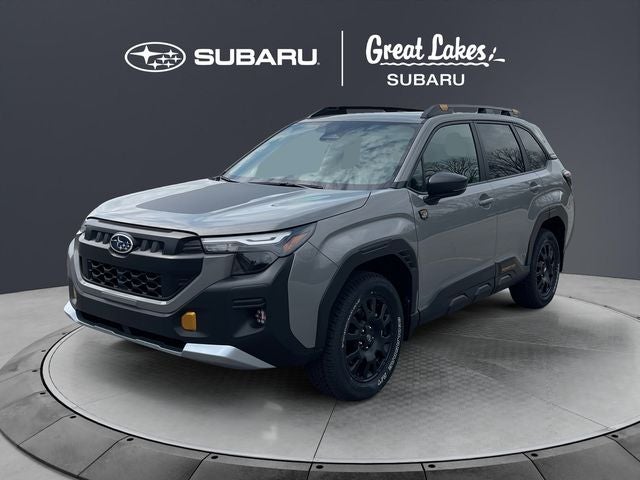 2026 Subaru FORESTER Wilderness in River Rock Pearl — front three-quarter view