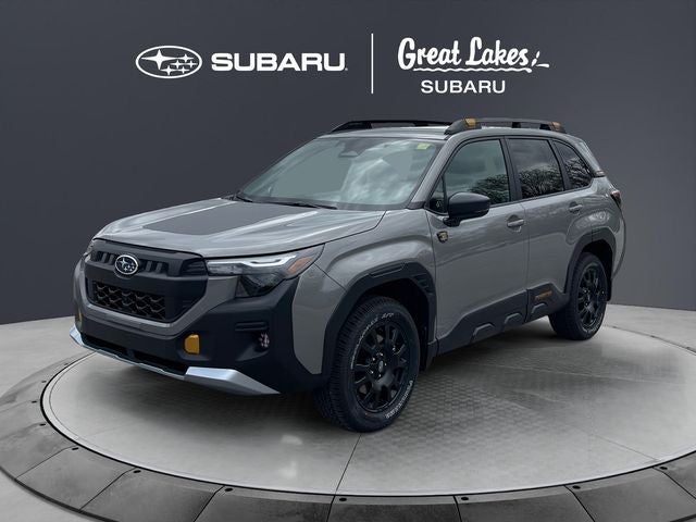 2026 Subaru FORESTER Wilderness in River Rock Pearl — front three-quarter view