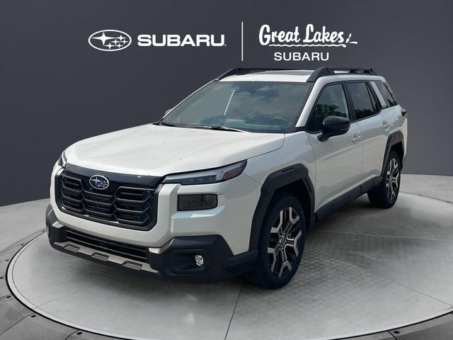 2026 Subaru OUTBACK Touring XT in Crystal White Pearl — front three-quarter view