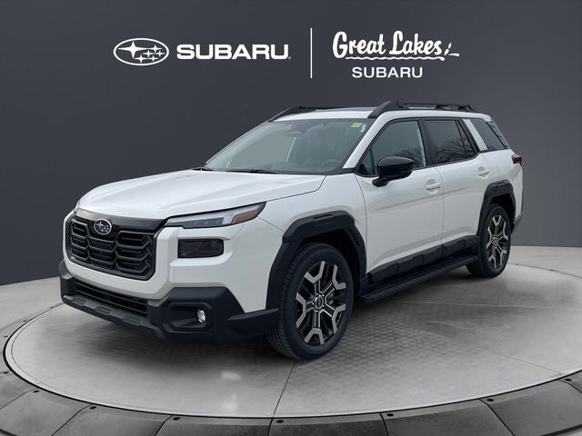 2026 Subaru OUTBACK Touring XT in Crystal White Pearl — front three-quarter view