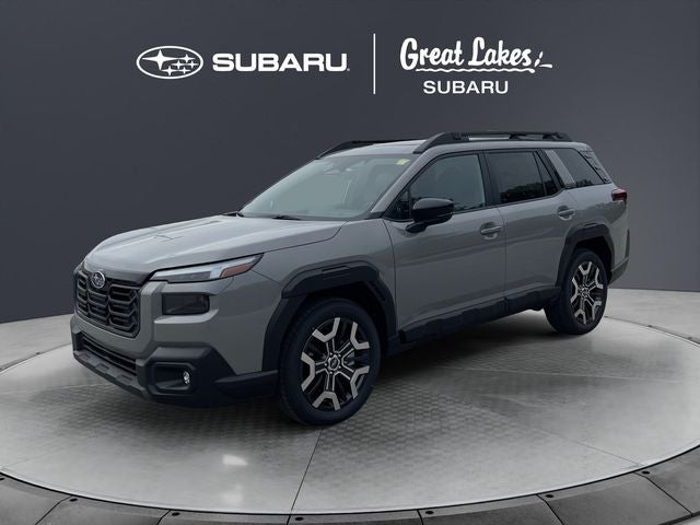 2026 Subaru OUTBACK Touring XT in River Rock Pearl — front three-quarter view