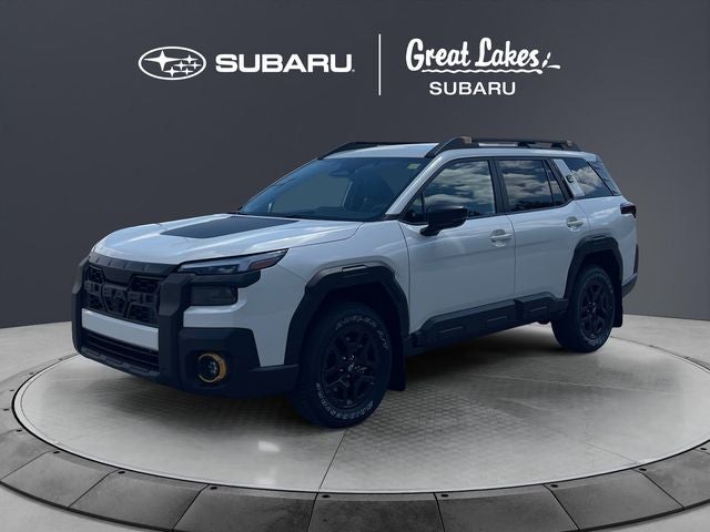 2026 Subaru OUTBACK Wilderness in Crystal White Pearl — front three-quarter view