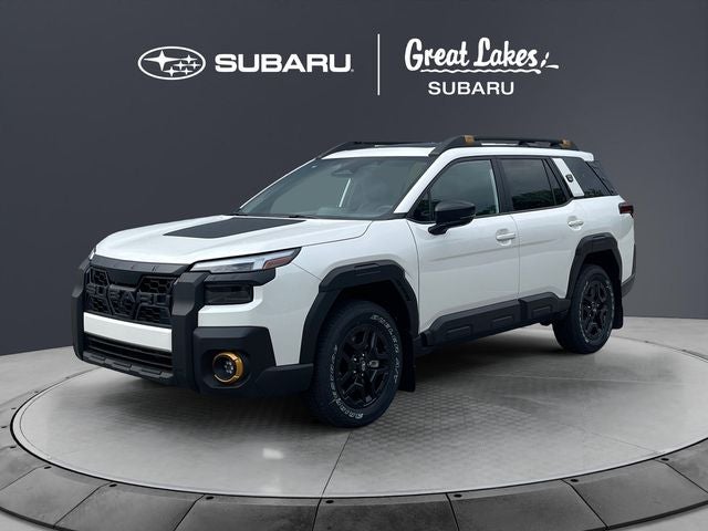 2026 Subaru OUTBACK Wilderness in Crystal White Pearl — front three-quarter view