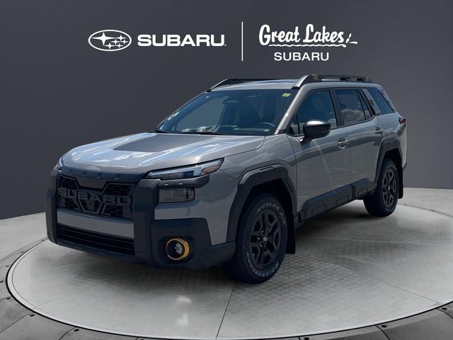 2026 Subaru OUTBACK Wilderness in River Rock Pearl — front three-quarter view