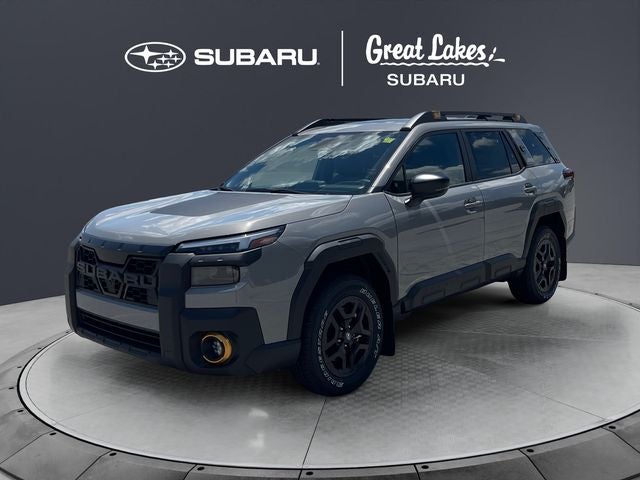 2026 Subaru OUTBACK Wilderness in River Rock Pearl — front three-quarter view