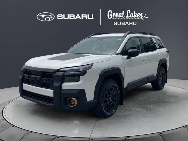 2026 Subaru OUTBACK Wilderness in Crystal White Pearl — front three-quarter view