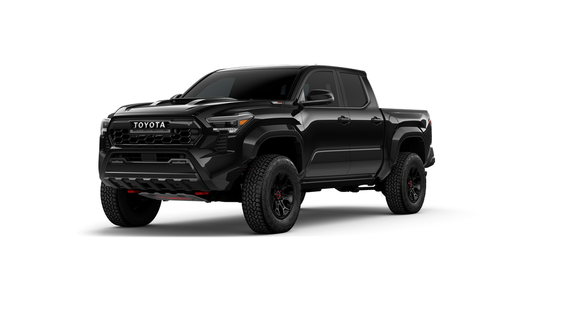 2026 Toyota Tacoma i-FORCE MAX Tacoma TRD Pro in Black — front three-quarter view