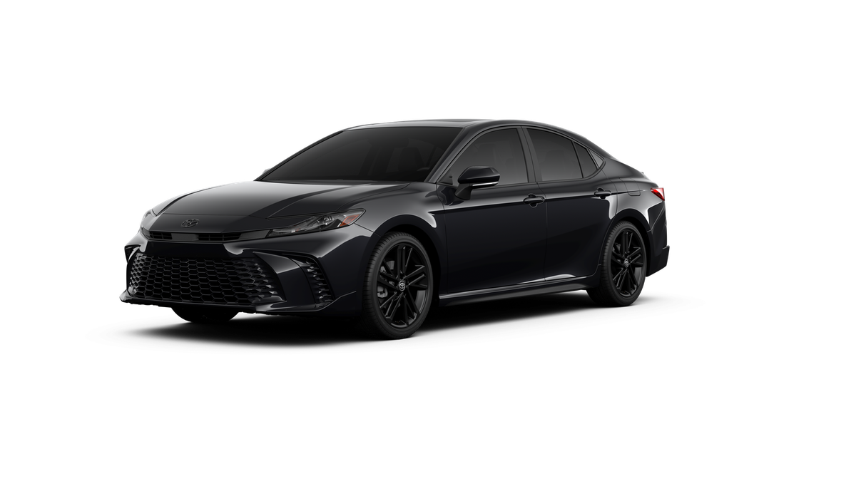 2026 Toyota Camry Nightshade AWD in Midnight Black Metallic — front three-quarter view