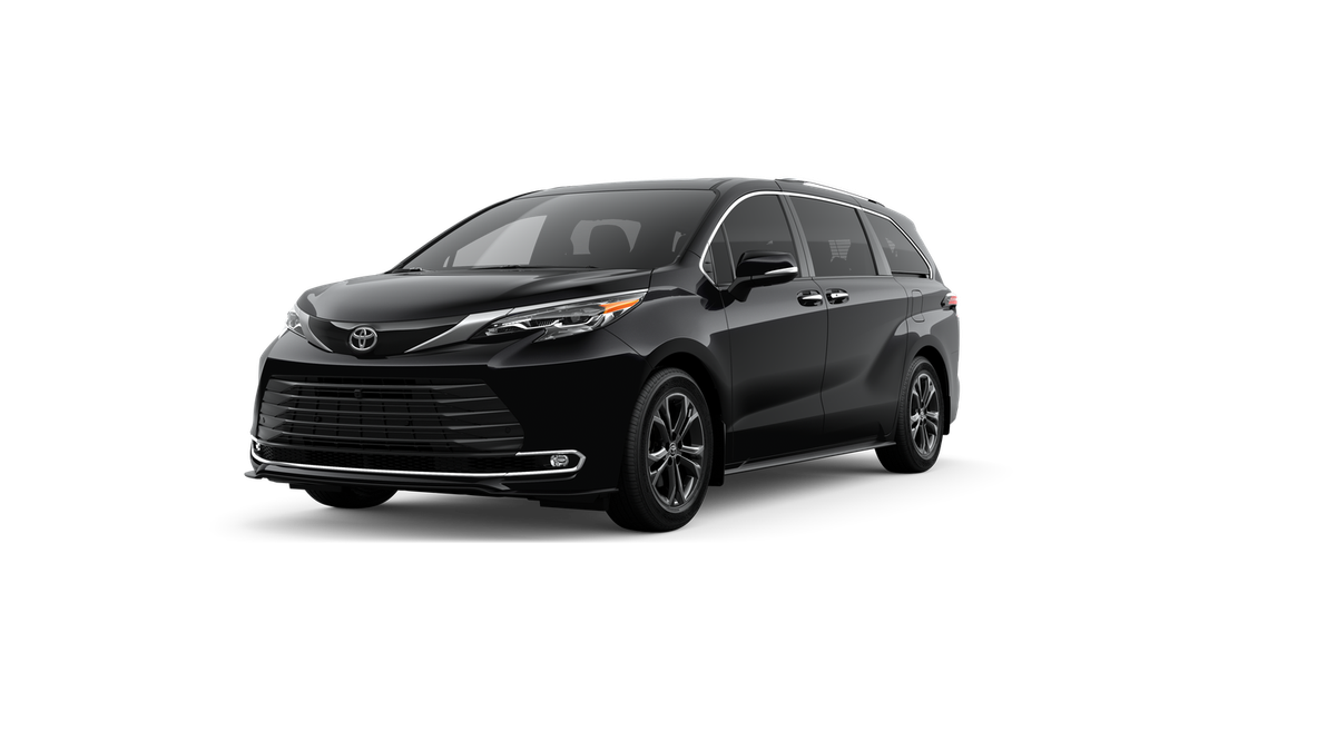 2026 Toyota Sienna Platinum in Midnight Black Metallic — front three-quarter view