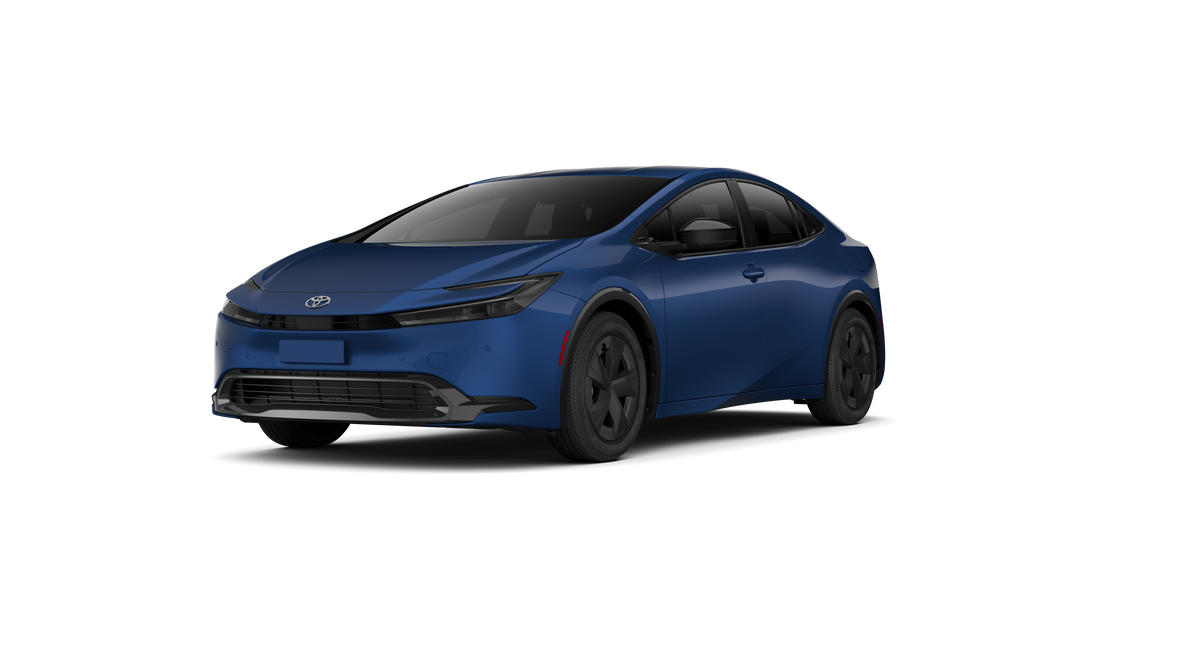 2027 Toyota Prius LE in Reservoir Blue — front three-quarter view